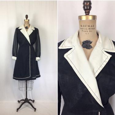 Vintage 60s dress | Vintage black white wrap dress | 1960s George Small dress 
