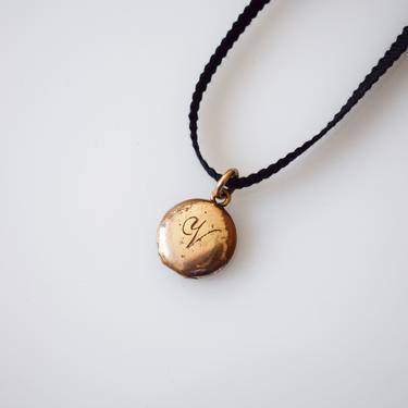 Petite Antique Gold Locket with initial V | Small Victorian Round Gold-finished Locket with V Monogram 