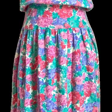 80s Vibrant Floral Jersey Knit Puff Sleeve Dress By Lanz Originals