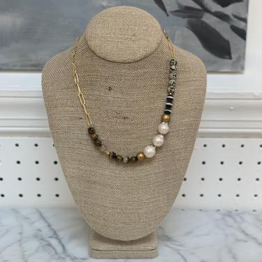 Neutral Stone &amp; Paperclip Necklace