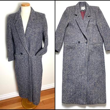 Vintage Women's Ferncroft WOOL TWEED Overcoat ~ size M / Tagged 12 ~ Herringbone / Donegal ~ Jacket / Trench Coat / Swing ~ Made in USA 