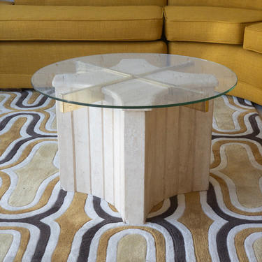 Travertine and brass coffee table