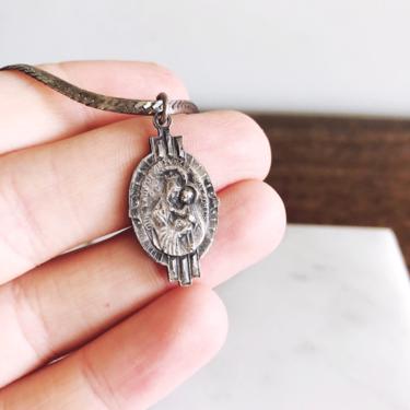 Vintage Our Lady of Mount Carmel Necklace Medal on Sterling Silver Chain 