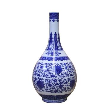 Chinese Blue White Porcelain Oriental Flower Pattern Graphic Vase cs4035E 