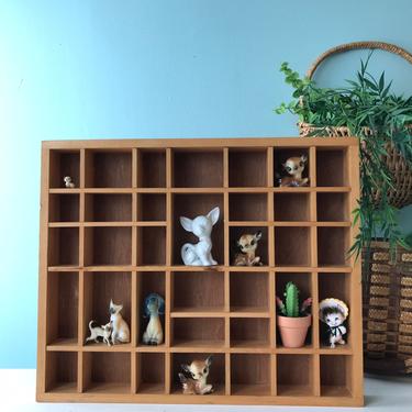 Large wooden shadow box shadowbox. Display miniatures tiny shelves wall hanging display case in light wood 