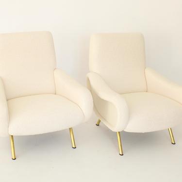 Marco Zanuso Italian Lady Chairs for Arflex Cream Boucle