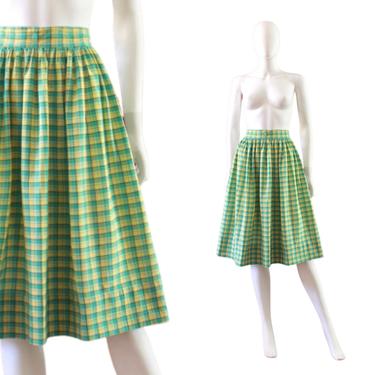 1950s Teal & Yellow Plaid Skirt - 1950s Plaid Skirt - 1950s Teal Skirt - 1950s Yellow Skirt - 1950s Cotton Skirt - 50s Skirt | Size Small 