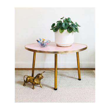 Mid Century Pointed Oval Pink Laminate Table 