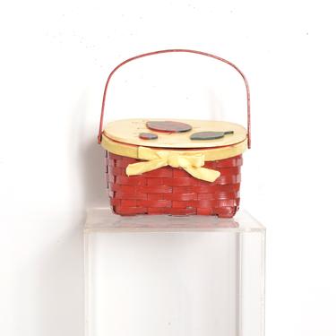 Vintage 1950s Purse / 50s Ladybug Basket Purse / Red Yellow 