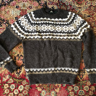 vintage ‘80s fair isle pullover sweater | brown mohair look crewneck sweater 