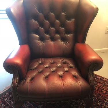 Vintage Leather Chesterfield Tufted back/seat chair, burgundy.  Local ALDIE VA pickup, Shipping Extra 