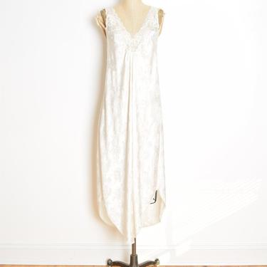 vintage 80s nightgown Christian Dior cream floral satin lace nightie silky S lingerie clothing 