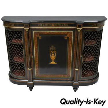 19th C. French Napoleon III Ebonized Brass Boulle Inlay Sideboard Buffet Cabinet