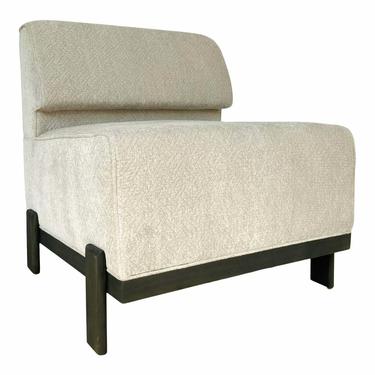 Modern Light Gray Velvet Herringbone Slipper Chair