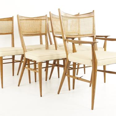 Paul McCobb For Calvin Mid Century Walnut and Cane Dining Chairs - Set of 6 - mcm 