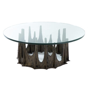 Paul Evans Sculpted Metal & Glass Top Coffee Table