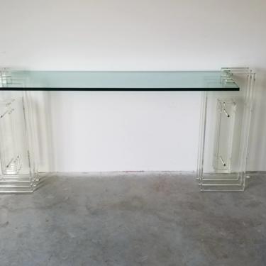 Vintage Sculptural Lucite and Glass Top Console Table 