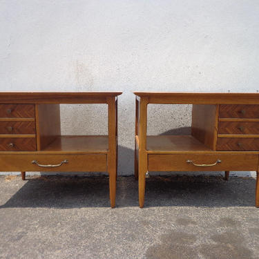 Pair of Nightstands Mid Century Furniture Bedside Tables Modern Set Cabinet Credenza Bedroom Storage Media Vintage Boho Chic Eames MCM Wood 