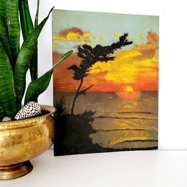 Vintage Original Coastal Sunset Painting 