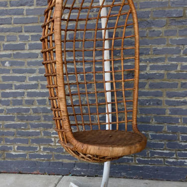 Vintage Rattan Hanging Chair On Stand