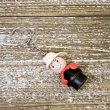1960 1970 Vintage Fisher Price Little People Keychain, Fireman Key Fob, Fire Chief Wood Body & Head, Firefighter Key Ring Charm, Retro Toys 