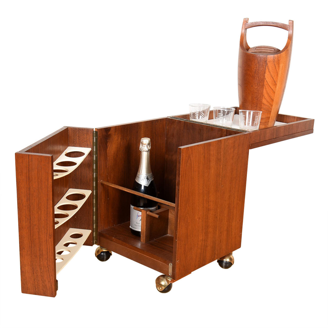 Mini Bar Roulant Mid Century Modern Walnut Expanding | Rolling Mini Bar | Modern Mobler ...