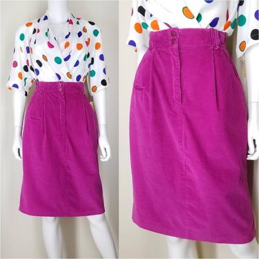 1980s Corduroy Mini Skirt, Small, Leslie Fay ~ Fuchsia Pink High Waist Skirt ~ Short Cotton Casual Skirt ~ Bold Bright Retro Summer Skirt 