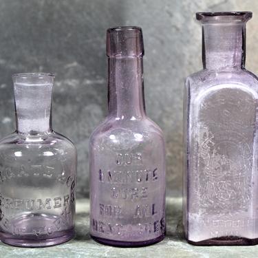 Antique Glass Bottles with Purple Color - Manganese Dioxide Purple Glass - Apothecary Bottles  | FREE SHIPPING 
