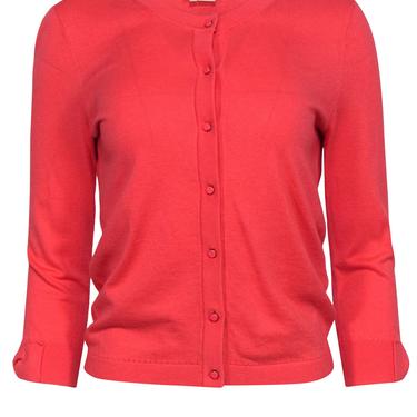 Kate Spade - Coral Button-Up Cropped Sleeve Knit Cardigan w/ Bows On Cuffs Sz S