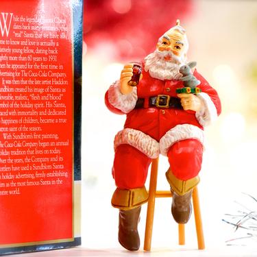 VINTAGE: 1993 - Santa Claus on Stool Ornament - Coca Cola Trim A Tree Collection - Retired - Collectors - Coca Cola Co - SKU 35-B-00033238 
