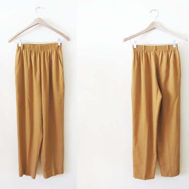 Vintage 90s Mustard Brown Pants XS S - 1990s Elastic Waist Trousers - Straight Leg  Pants - Earth Tone Clothing - 90s Casual Pants 