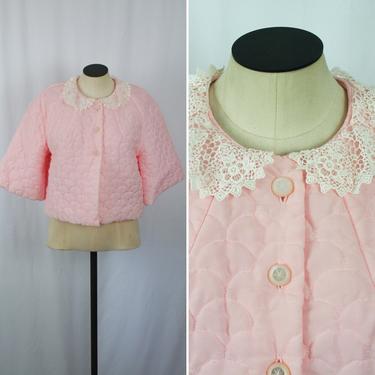 Vintage 50s bed jacket | Vintage quilted pink bed jacket | 1950s Barbizon bed jacket with lace 