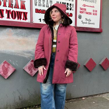 raspberry parka with faux fur
