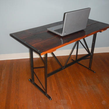Industrial Design Wood and Steel Computer Desk / Welded Steel / Reclaimed Wood / Work Table 