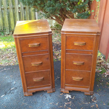 Bedside Table PAIR of Nightstands Hey Handsome Deco / Vintage Mid Century Wood Tables Poppy Cottage Painted Furniture Custom PAINT to ORDER 