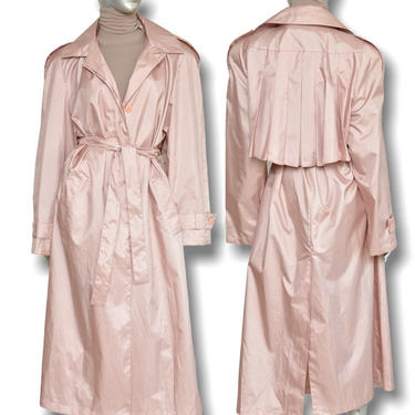 Vintage Blush Pink Women’s Trench Coat with Pleated Back Belted along Raincoat 
