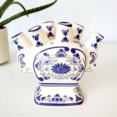 Vintage Danish Blue & White Tulipiere Vase 