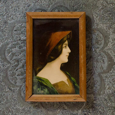 Antique Limoges Framed Hand-painted Miniature Victorian Woman Girl Portrait Oil Painting Made in France- 1900's 