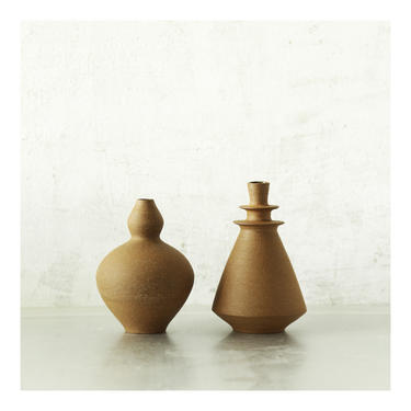 SHIPS NOW-  set of 2 raw terra cotta ceramic stoneware mini bud vases by Sara Paloma Pottery 