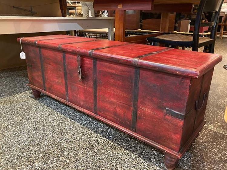 Awesome red painted trunk 48” long 15” deep 18.5” tall. 