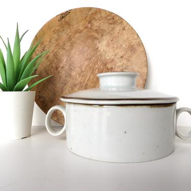 Dansk Brown Mist Covered Sugar Bowl, Handled Lidded Cream Soup Bowl, By Niels Refsgaard Denmark 