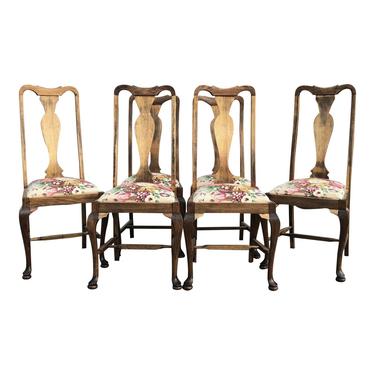 Country Queen Anne Walnut Dining Chairs - Set of 6 