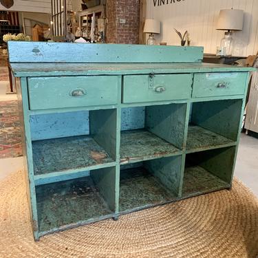 Vintage Industrial Workstation with Drawers and Cubbies