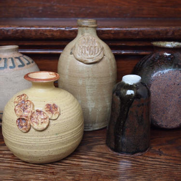Lot of 5 Vintage STUDIO POTTERY BOTTLE Forms Jar Vase Weed Pot, Mark Zamantakis, Mid-Century Modern raymor danish eames knoll dansk era 