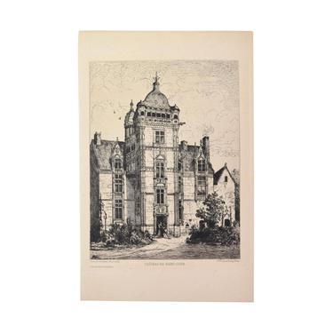 Tancrede Abraham - Castle of Saint-Ouen Etching Gazette des Beaux Arts 