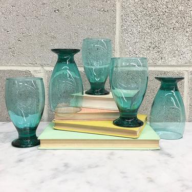 Vintage Glasses Set Retro 1990s Contemporary + Cristar Lexington + Turquoise Blue + Clear + Set of 5 + Tumblers + Home and Kitchen Decor 