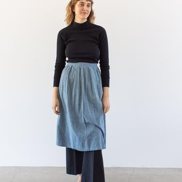 Vintage Blue Cotton Stripe Apron Wrap Skirt | XS S M | 