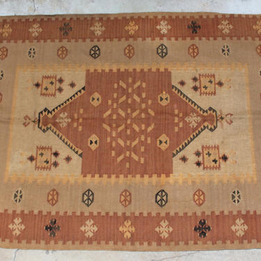 Neutral Rug 8x5ft Wool Earth-Toned Rug Moroccan Kilim Navajo Tribal Mid Century Modern 