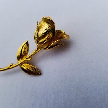 Vintage 60s Rose Stem Brooch Scatter Pin ~ Gold Tone ~ Midcentury Costume Jewelry ~ Floral Motif ~ Art Nouveau Lapel Pin ~ Unisex Jewelry 