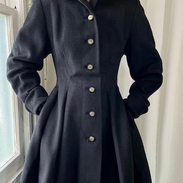 40s Black Wool Princess Coat